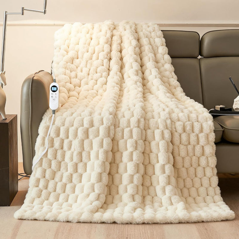 Eastsora Ribbed Plush Heated Blanket — White, Single - 50" x 60" — image 1