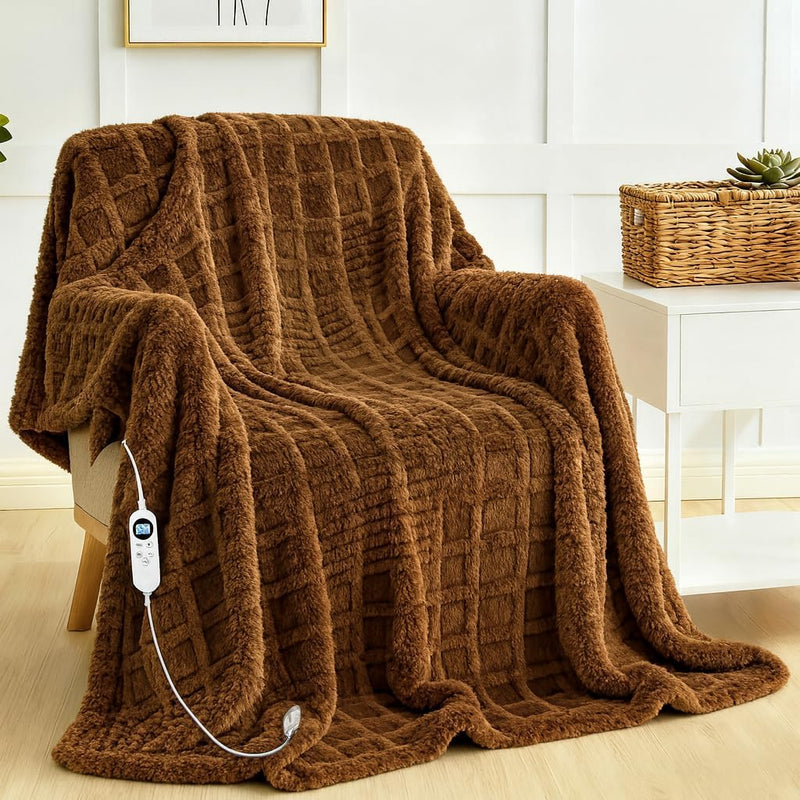 Eastsora Waffle Fleece Heated Blanket — Brown, Throw(50"x60") — image 1