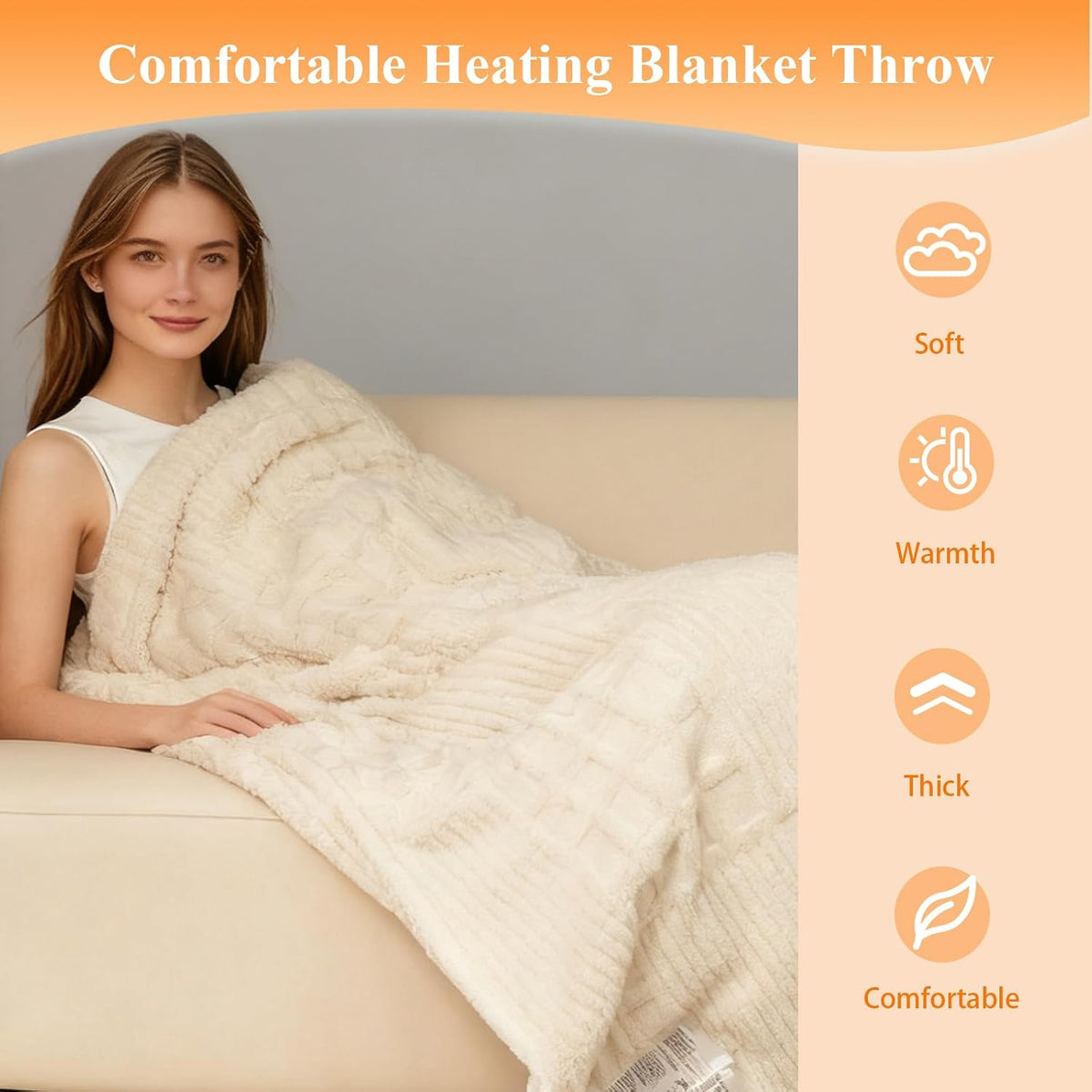 Eastsora Waffle Textured Heated Blanket — Milky White, Single(50"x60") — image 3