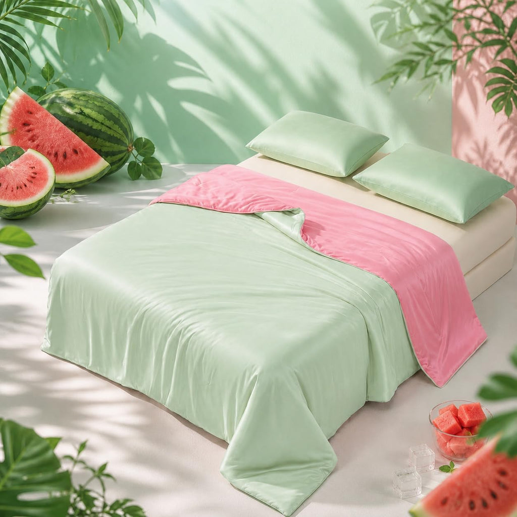 Eastsora Reversible Cooling Comforter — Pink & green, Queen (90 x 90 in) — image 1
