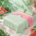 Eastsora Reversible Cooling Comforter — Pink & green, Queen (90 x 90 in) — image 1