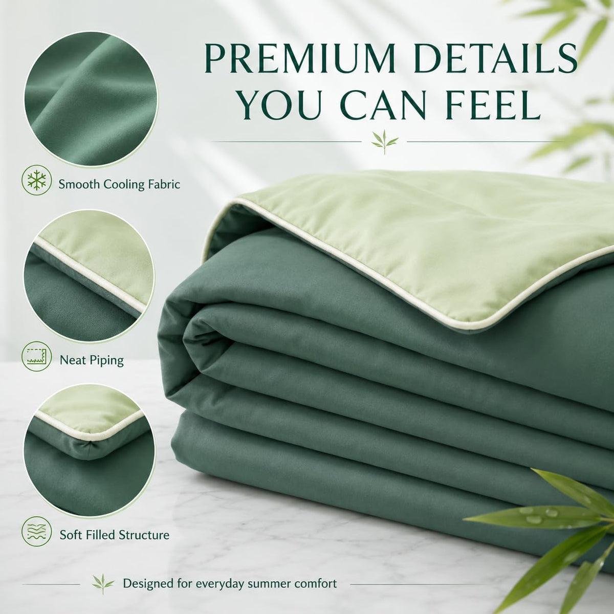 Eastsora Lightweight Cooling Comforter — Green, Queen (90 x 90 in) — image 7