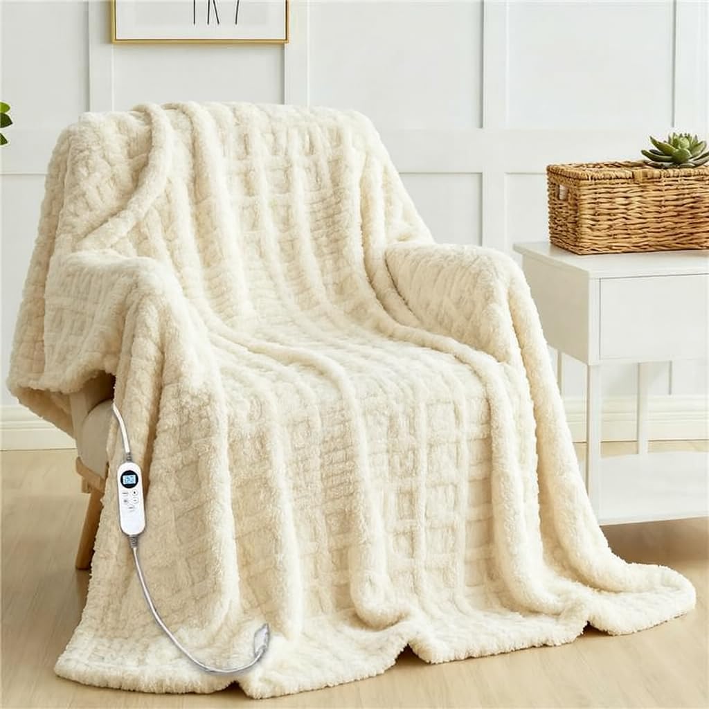 Eastsora Waffle Textured Heated Blanket — Milky White, Single(50"x60") — image 1