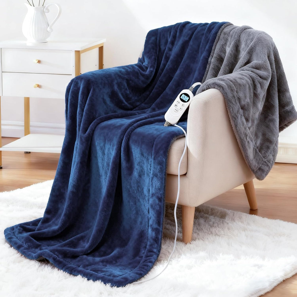 Eastsora Two-Tone Heated Blanket — Blue & Gray, Single(50"x60") — image 1