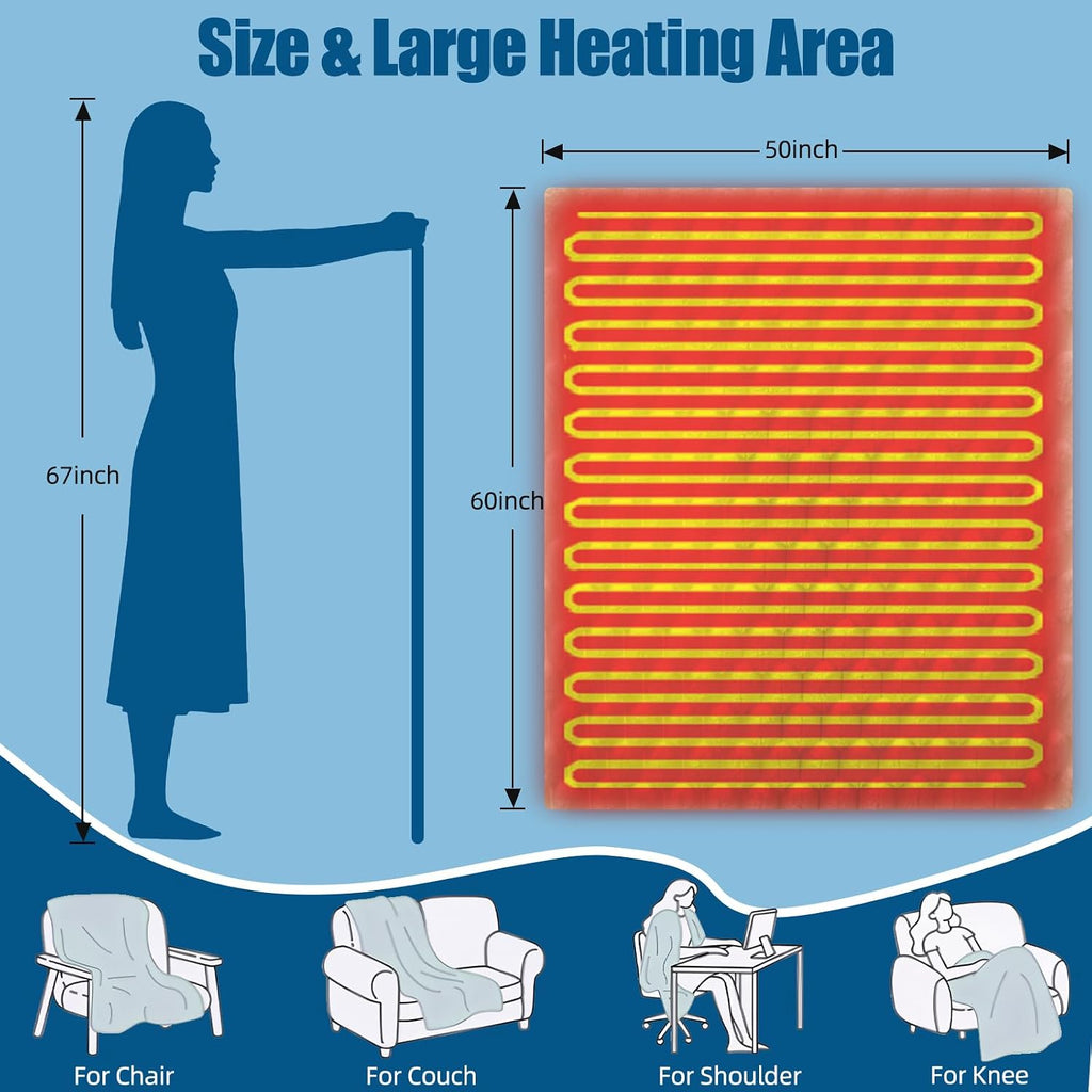 Eastsora Ribbed Plush Heated Blanket — Blue, Single - 50" x 60" — image 9