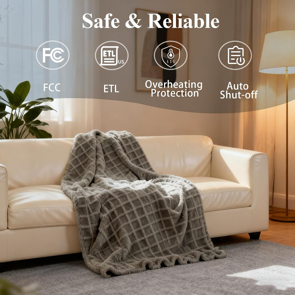 Eastsora Waffle Textured Heated Blanket — Light Gray, Single(50"x60") — image 5