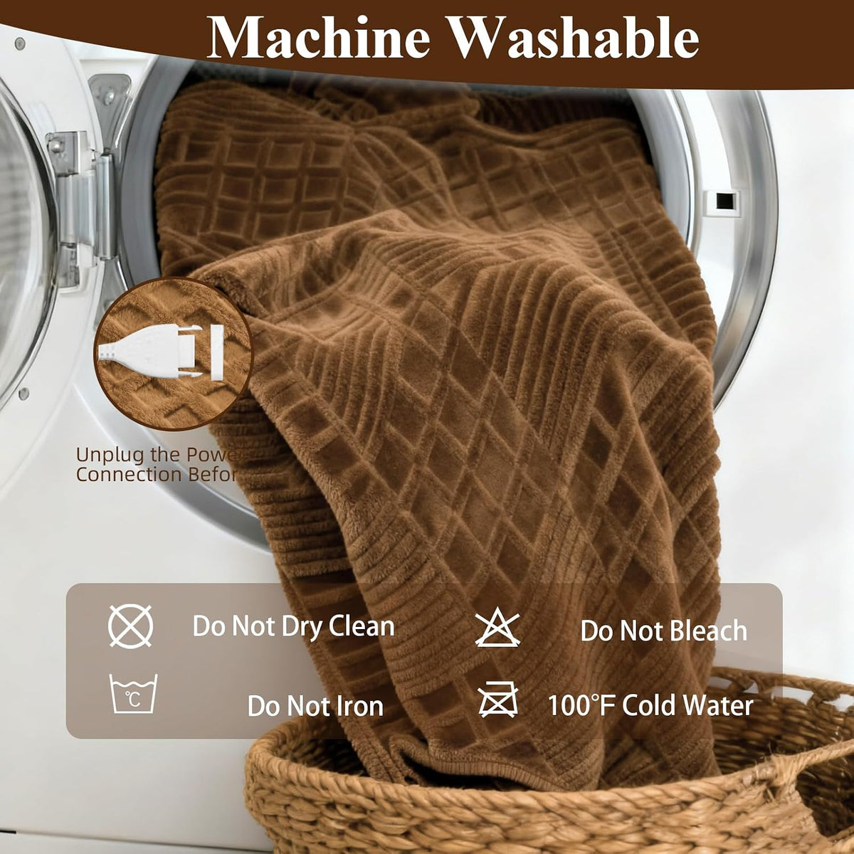 Eastsora Waffle Fleece Heated Blanket — Brown, Throw(50"x60") — image 5