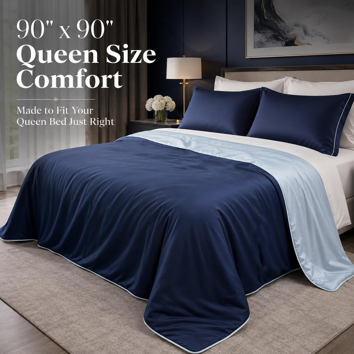 Eastsora Lightweight Cooling Comforter — Blue, Queen (90 x 90 in) — image 6