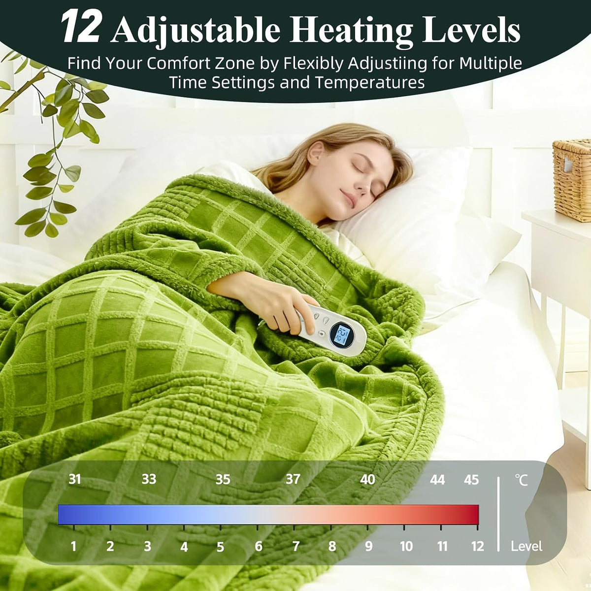 Eastsora Waffle Textured Heated Blanket — Tender Green, Single(50"x60") — image 3
