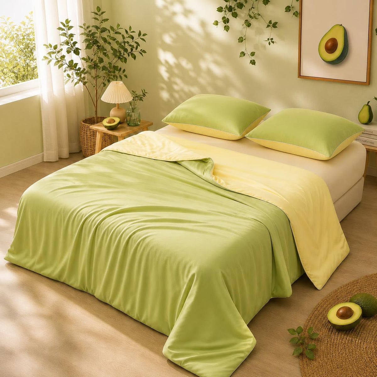 Eastsora Reversible Cooling Comforter — Yellow & green, Queen (90 x 90 in) — image 1