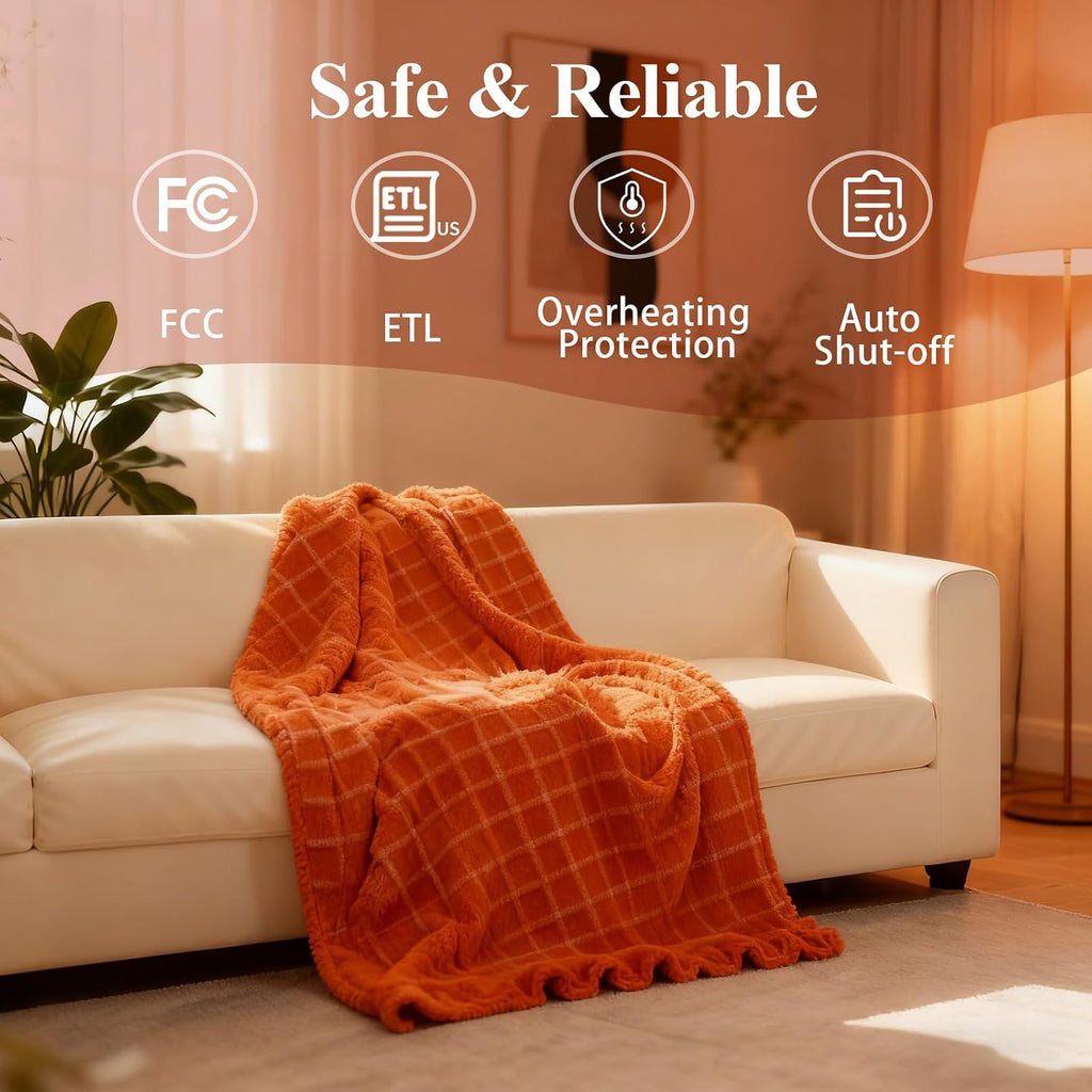 Eastsora Waffle Textured Heated Blanket — Orange, Single(50"x60") — image 6