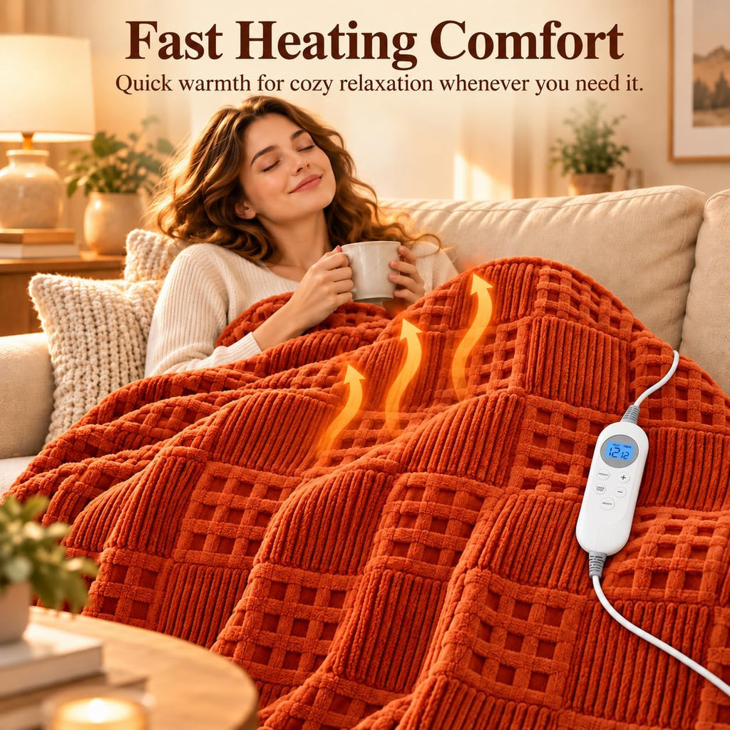 Eastsora Waffle Textured Heated Blanket — Sunset Orange, Single(50"x60") — image 4