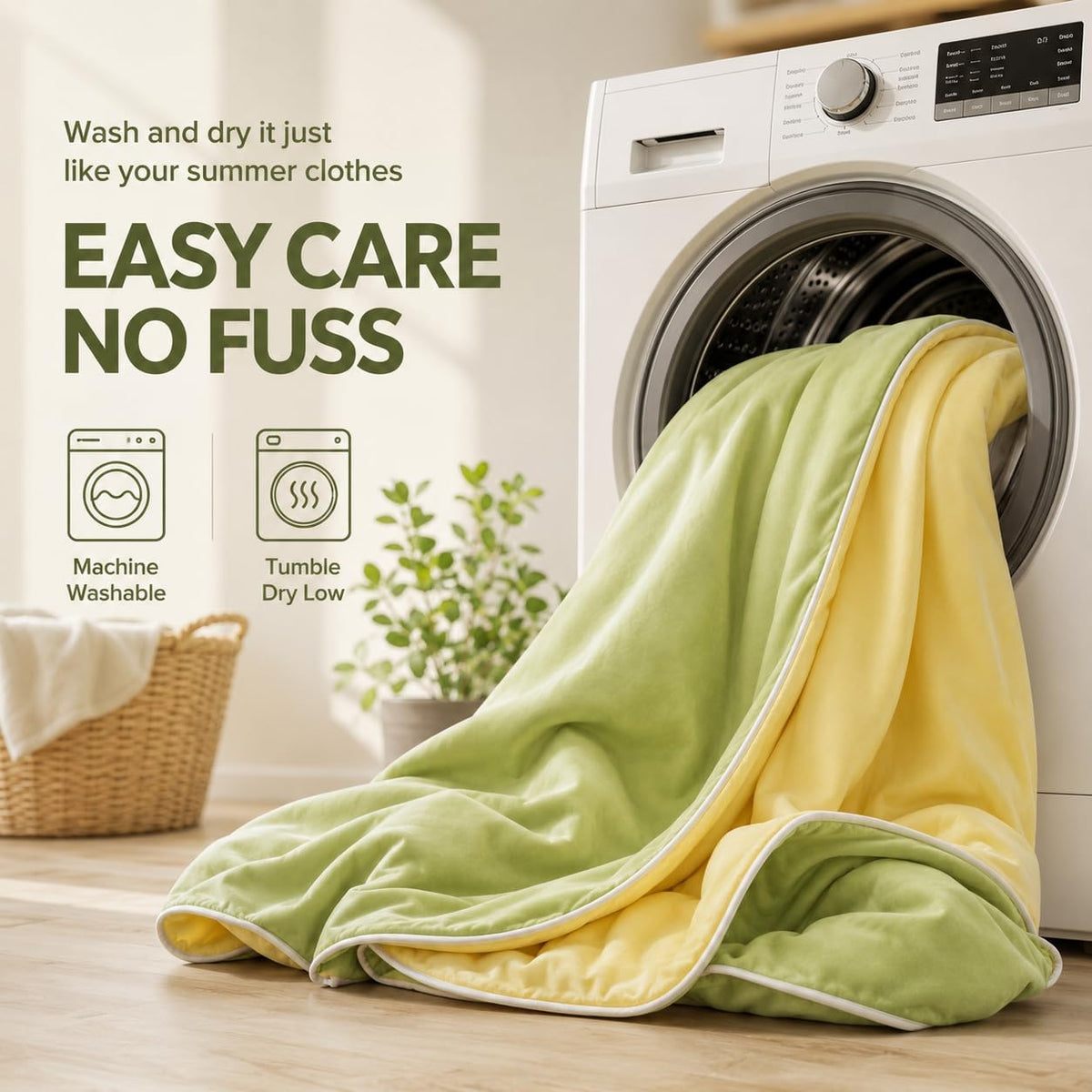 Eastsora Reversible Cooling Comforter — Yellow & green, Queen (90 x 90 in) — image 5