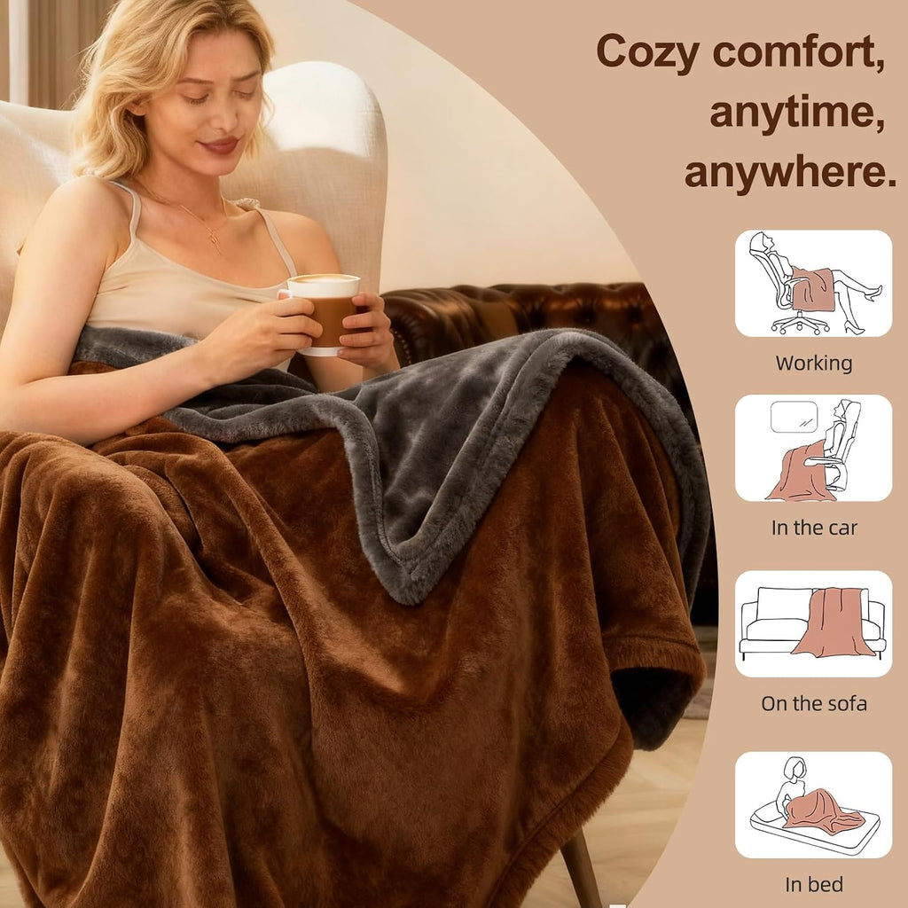 Eastsora Two-Tone Heated Blanket — Brown & Gray, Single(50"x60") — image 5