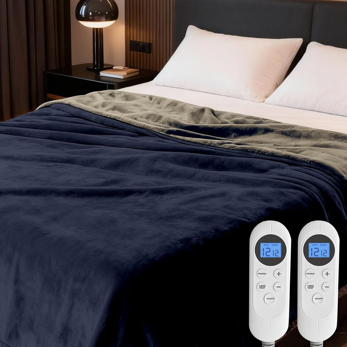 Eastsora Two-Tone Heated Blanket — Blue & Gray, Full/Queen (84" x 90") — image 1