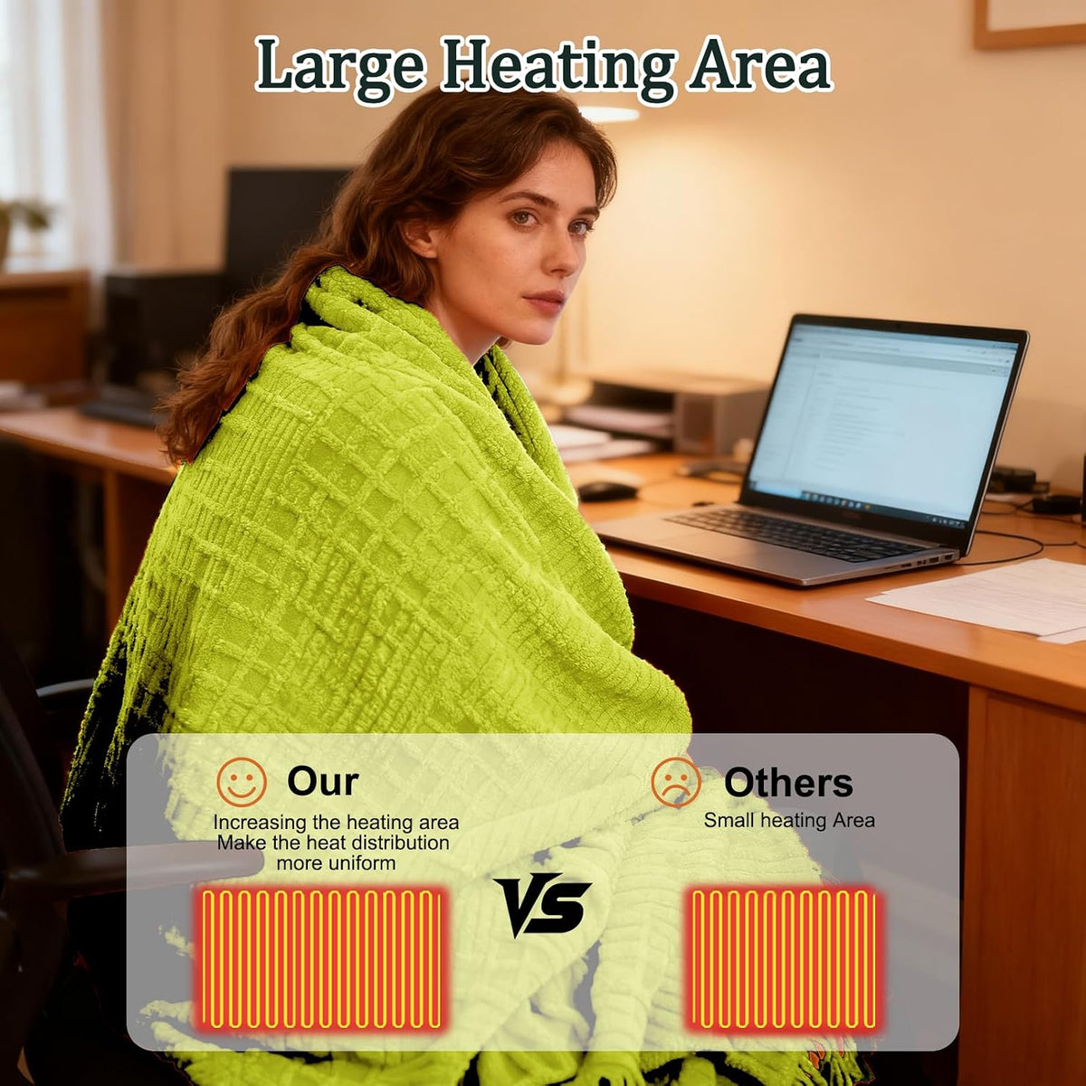 Eastsora Waffle Textured Heated Blanket — Tender Green, Queen(84"x90") — image 3