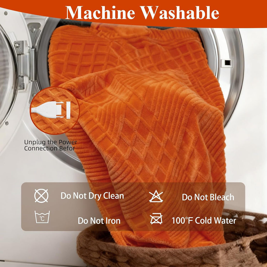 Eastsora Waffle Textured Heated Blanket — Orange, Single(50"x60") — image 7