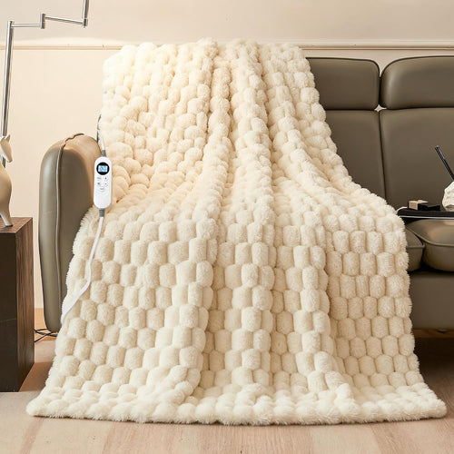 Eastsora Ribbed Plush Heated Blanket — White, Single - 50" x 60" — image 1