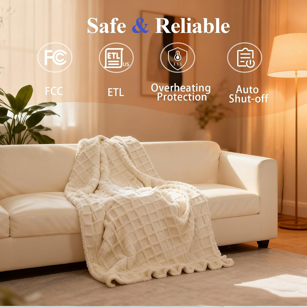 Eastsora Waffle Textured Heated Blanket — Milky White, Single(50"x60") — image 5