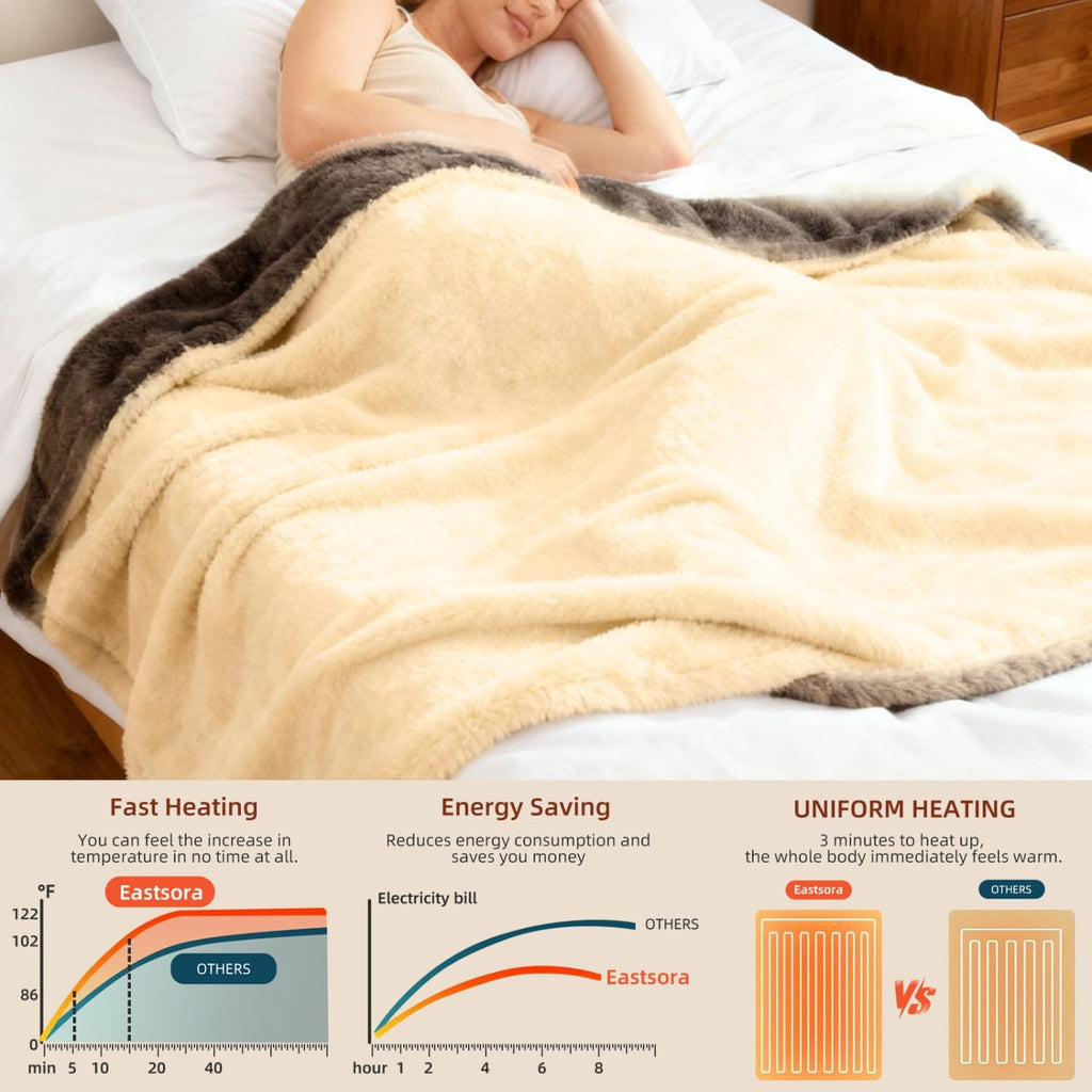 Eastsora Two-Tone Heated Throw Blanket — Milky White & Gray, Single (50''x60'') — image 4