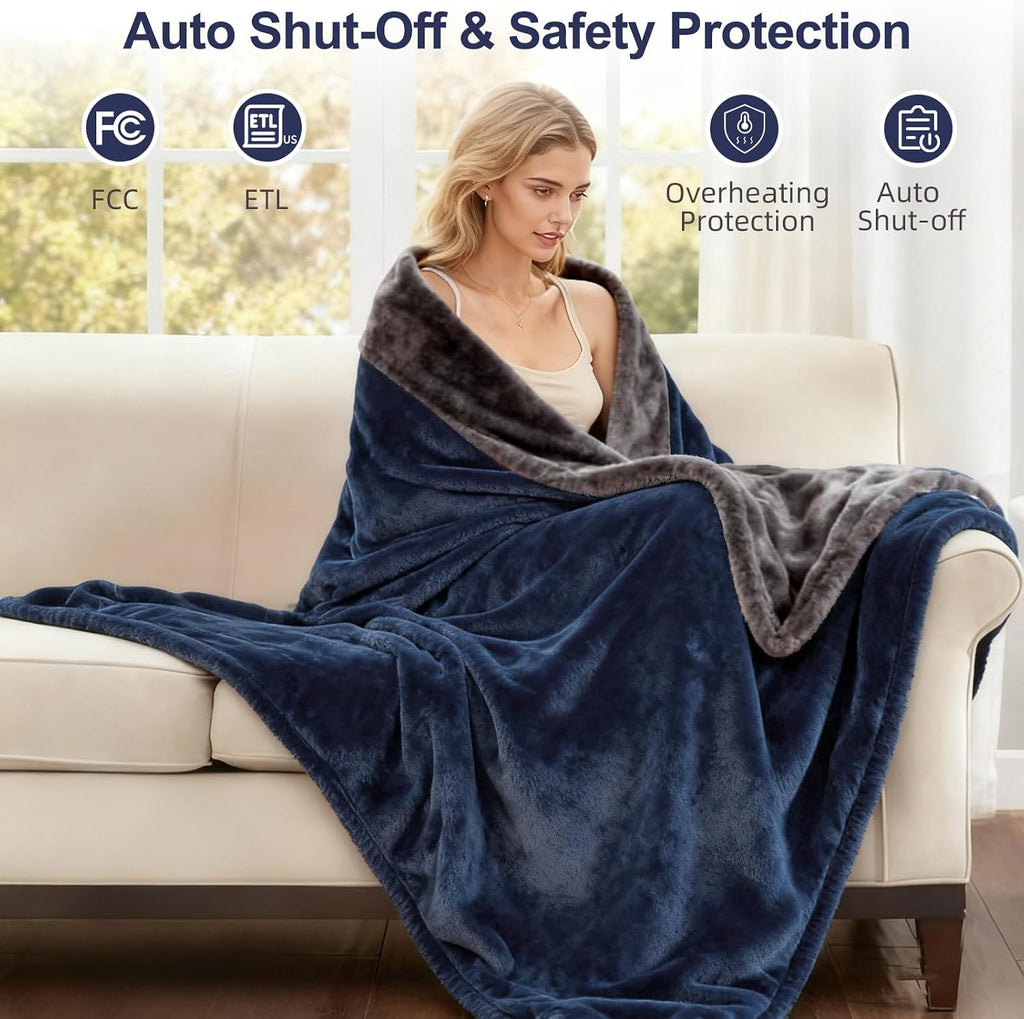 Eastsora Two-Tone Heated Blanket — Blue & Gray, Single(50"x60") — image 6
