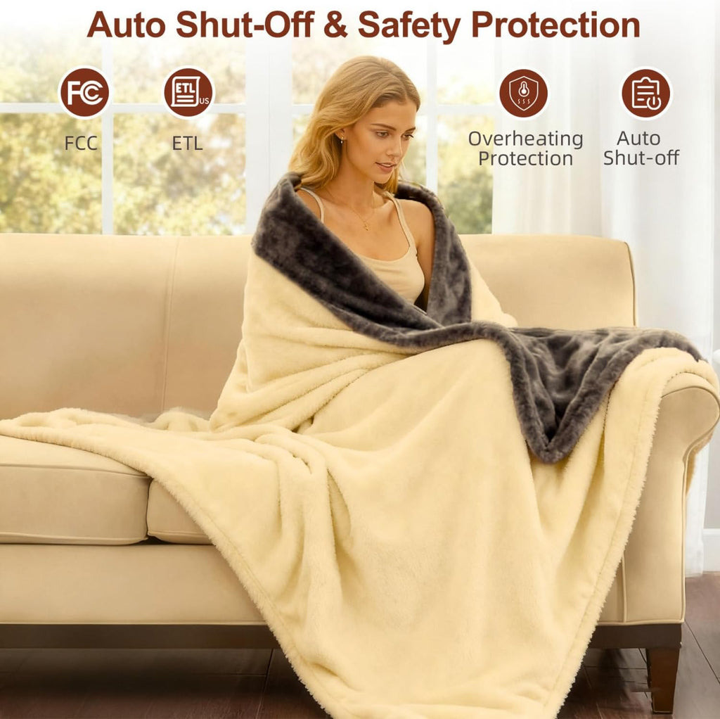 Eastsora Two-Tone Heated Throw Blanket — Milky White & Gray, Single (50''x60'') — image 5