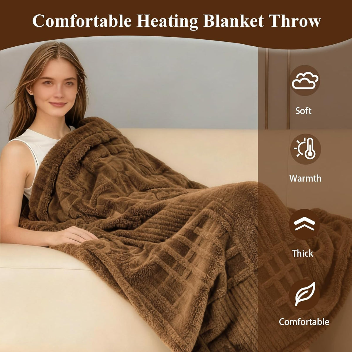 Eastsora Waffle Fleece Heated Blanket — Brown, Throw(50"x60") — image 4