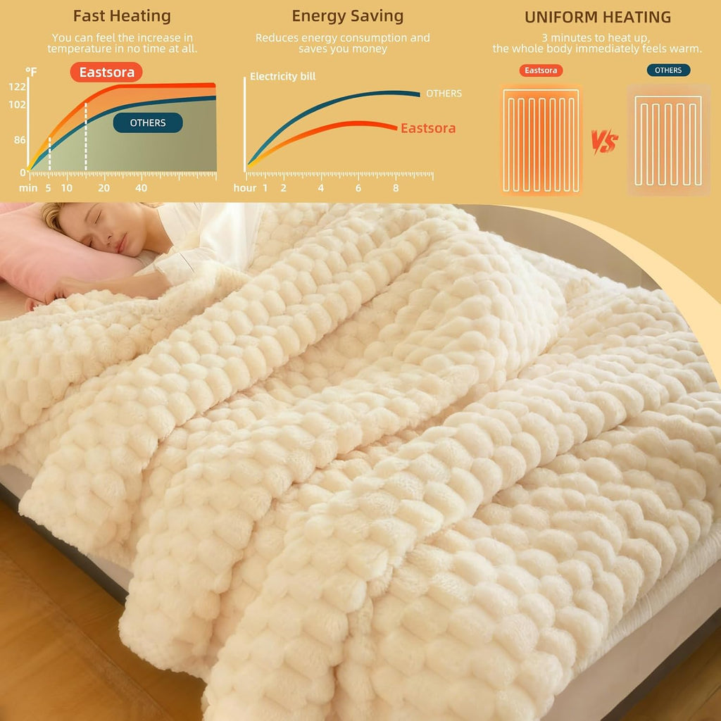 Eastsora Ribbed Plush Heated Blanket — White, Single - 50" x 60" — image 4