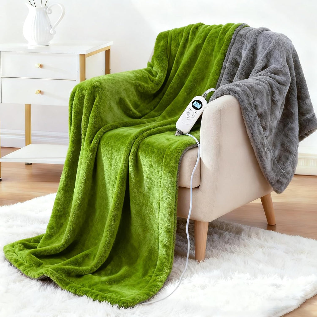 Eastsora Two-Tone Heated Throw Blanket — Lime Green & Gray, Single (50''x60'') — image 1
