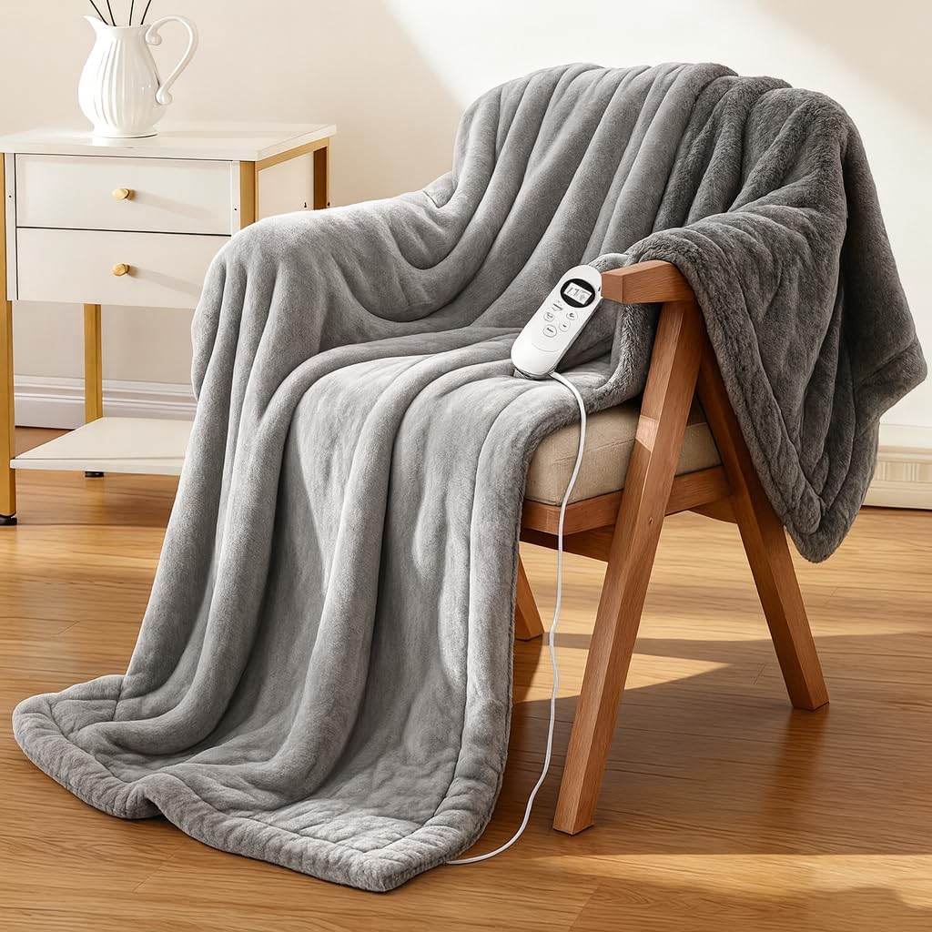 Eastsora Two-Tone Heated Blanket — Deep Gray & Light Gray, Single(50"x60") — image 1