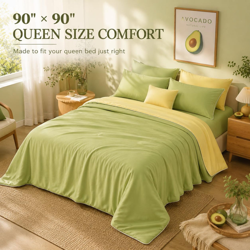 Eastsora Reversible Cooling Comforter — Yellow & green, Queen (90 x 90 in) — image 2