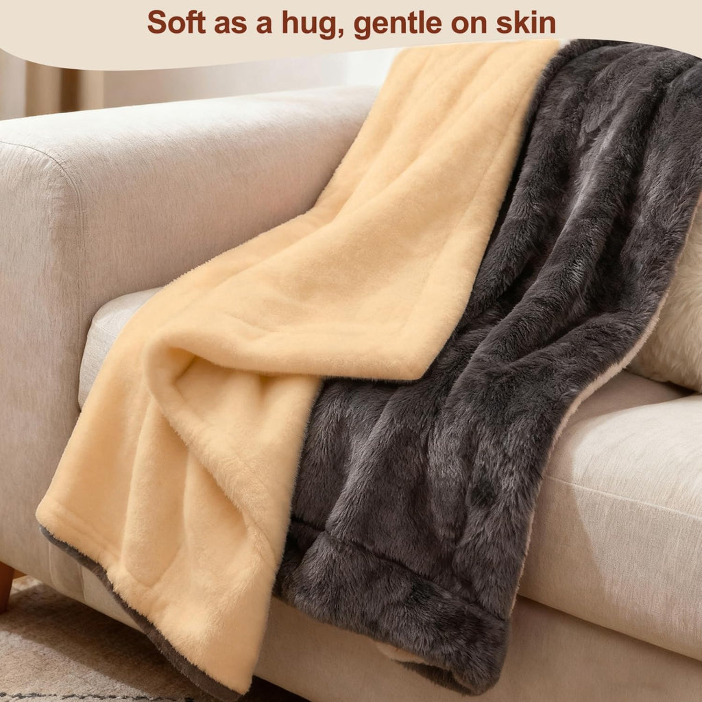 Eastsora Two-Tone Heated Throw Blanket — Milky White & Gray, Single (50''x60'') — image 9