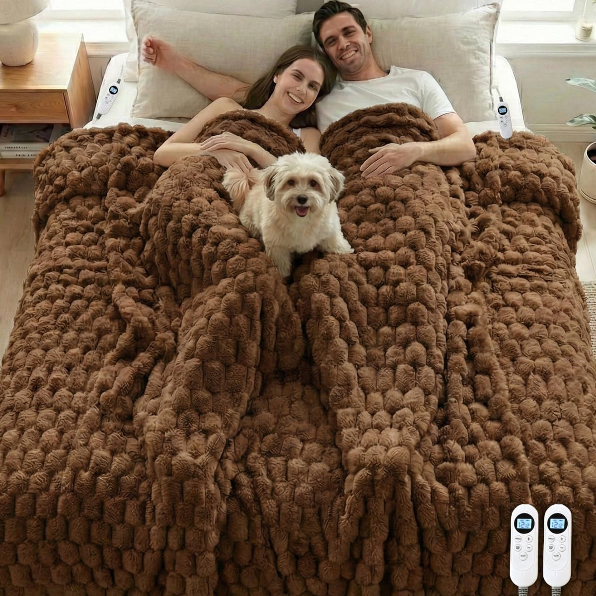 Eastsora Ribbed Plush Heated Blanket — Camel, King Size - 90" x 100" — image 1