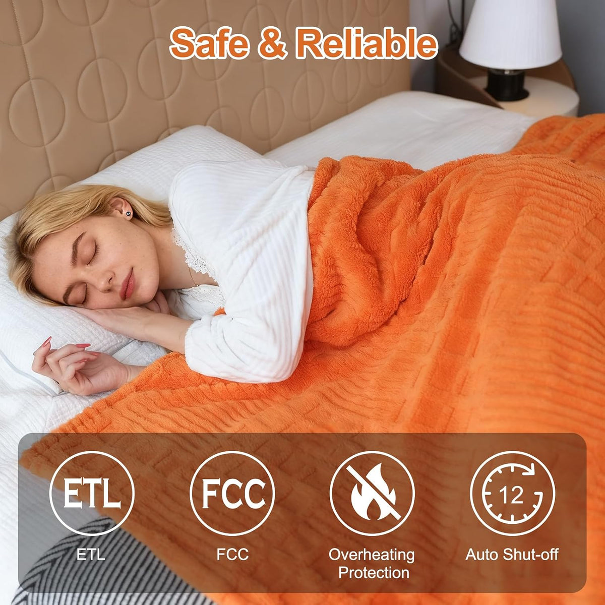 Eastsora Waffle Textured Heated Blanket — Orange, King(90"x100") — image 7
