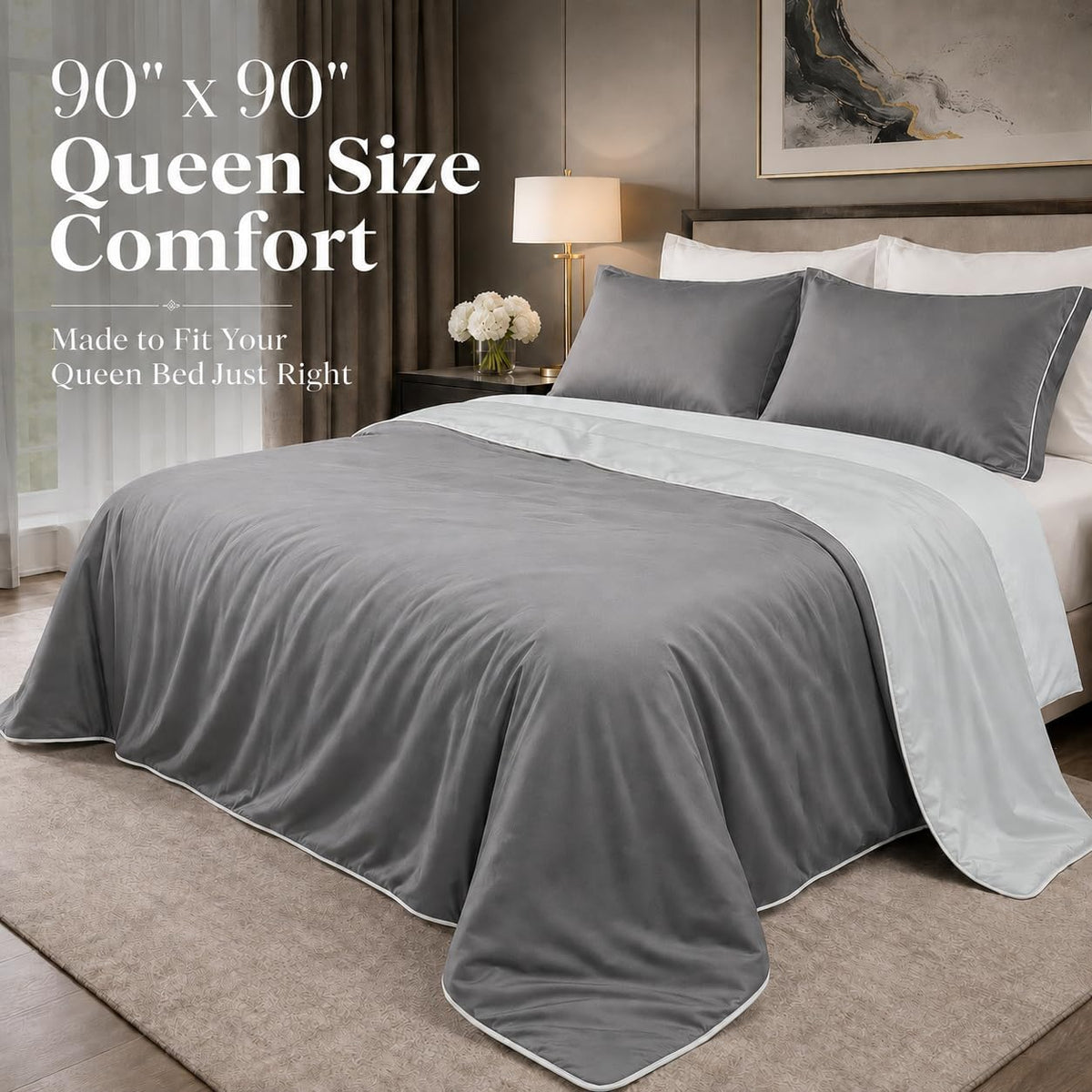Eastsora Reversible Cooling Comforter — Gray, Queen (90 x 90 in) — image 3