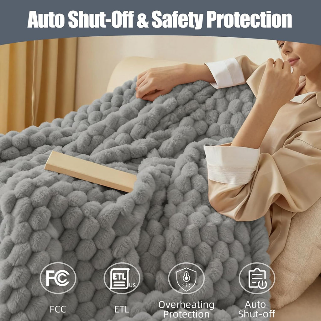 Eastsora Ribbed Plush Heated Blanket — Gray, Single - 50" x 60" — image 6