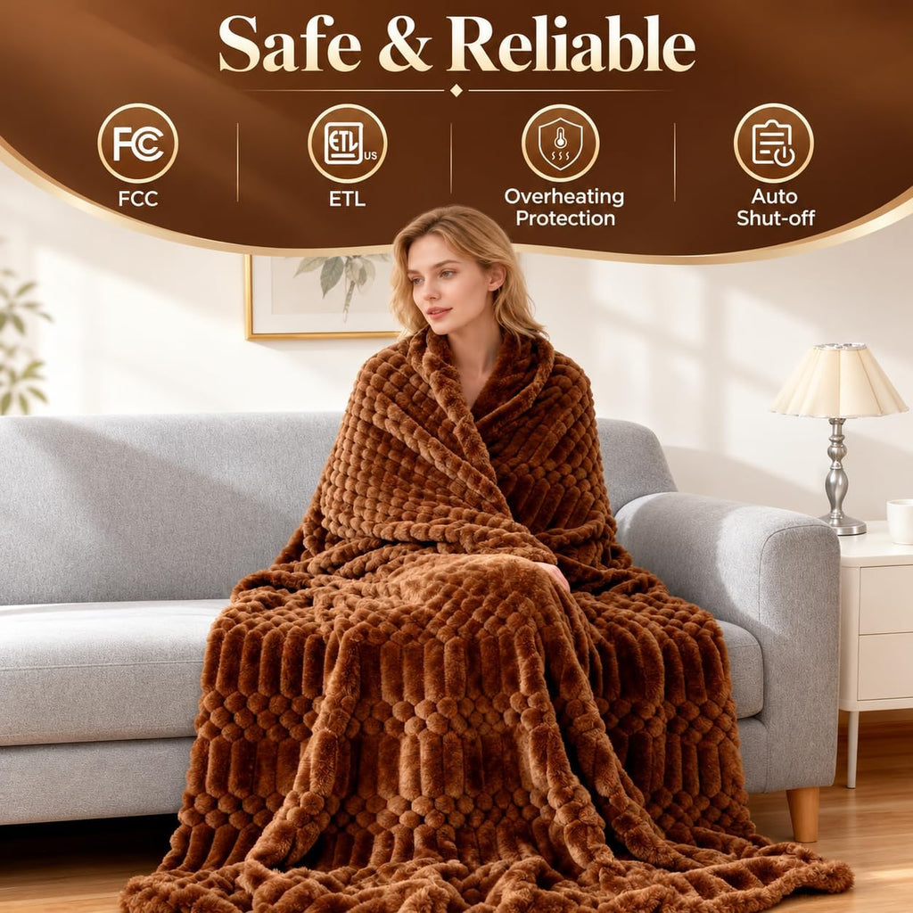 Eastsora Turtle Shell Textured Heated Blanket — Brown, Throw(50" x 60") — image 6