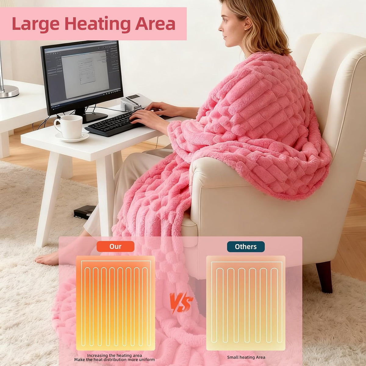 Eastsora Turtle Shell Textured Heated Blanket — Pink, Throw(50" x 60") — image 8