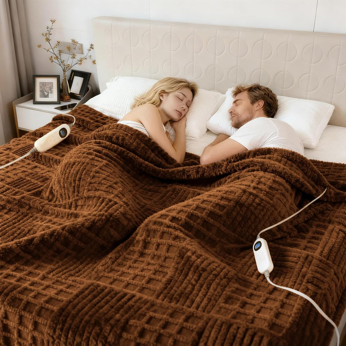 Eastsora Waffle Fleece Heated Blanket — Light Gray, King(90"x100") — image 1