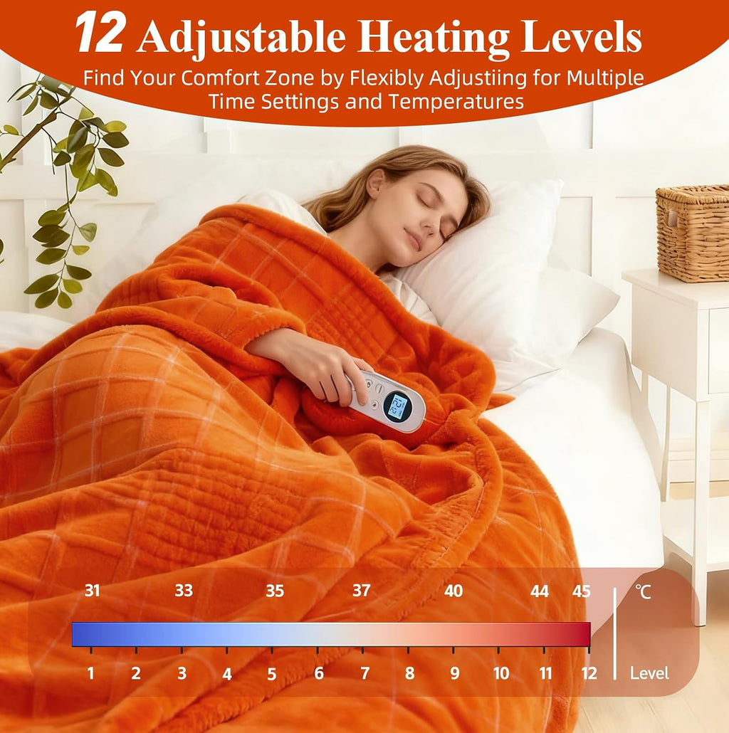 Eastsora Waffle Textured Heated Blanket — Orange, Single(50"x60") — image 2