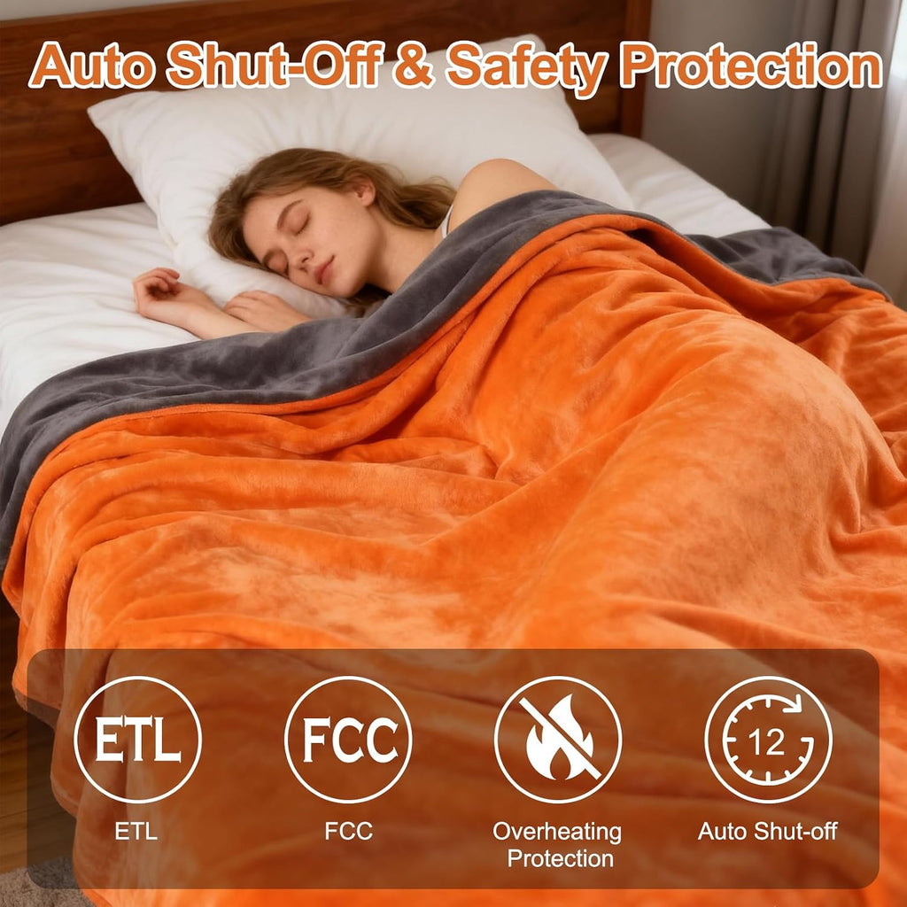 Eastsora Two-Tone Heated Blanket — Orange & Gray, King Size (90"x100") — image 5
