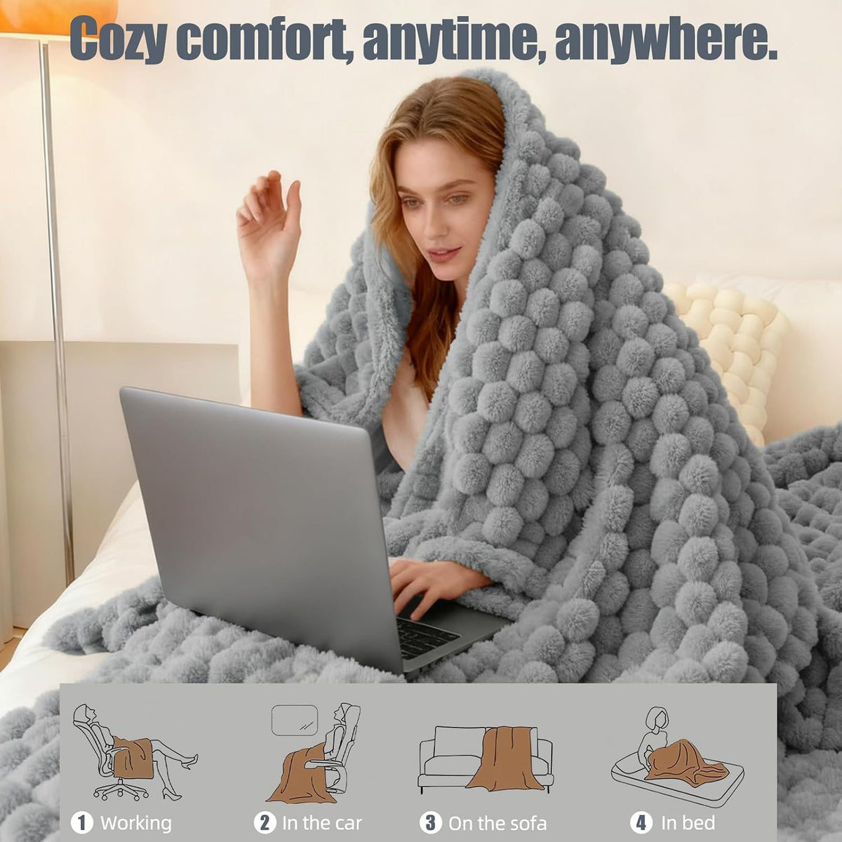 Eastsora Ribbed Plush Heated Blanket — Gray, Single - 50" x 60" — image 9