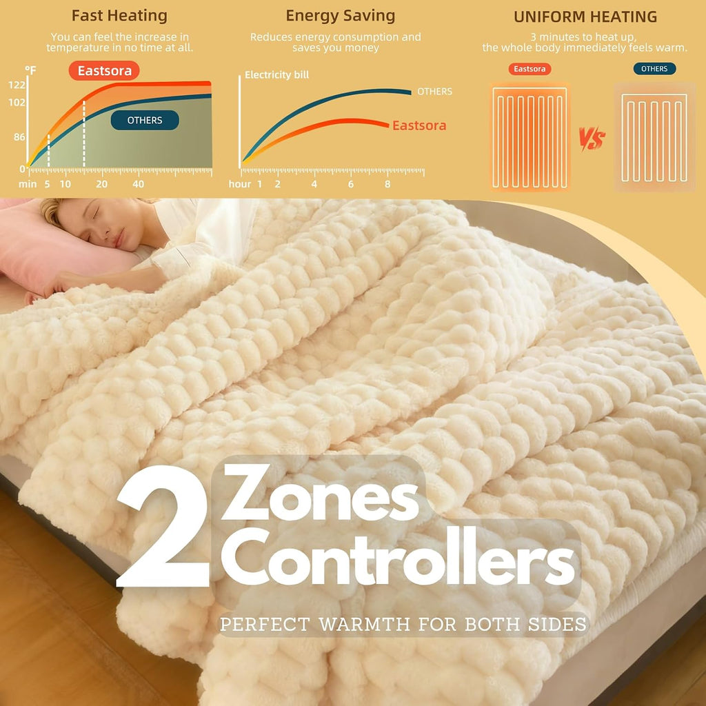 Eastsora Ribbed Plush Heated Blanket — White, King Size - 90" x 100" — image 5