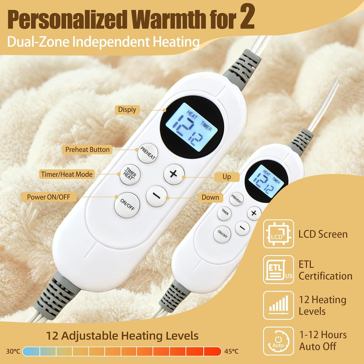 Eastsora Ribbed Plush Heated Blanket — White, King Size - 90" x 100" — image 3