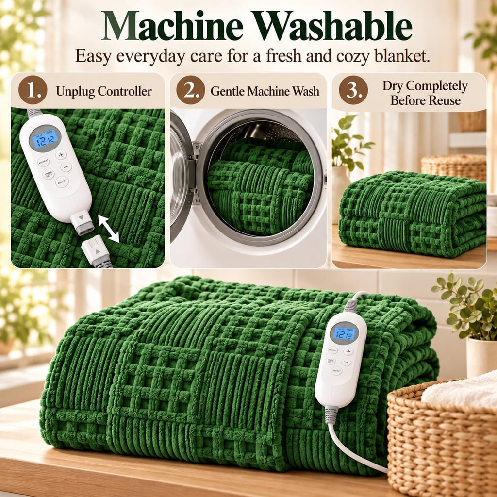 Eastsora Waffle Textured Heated Blanket — Bamboo Green, Single(50"x60") — image 7