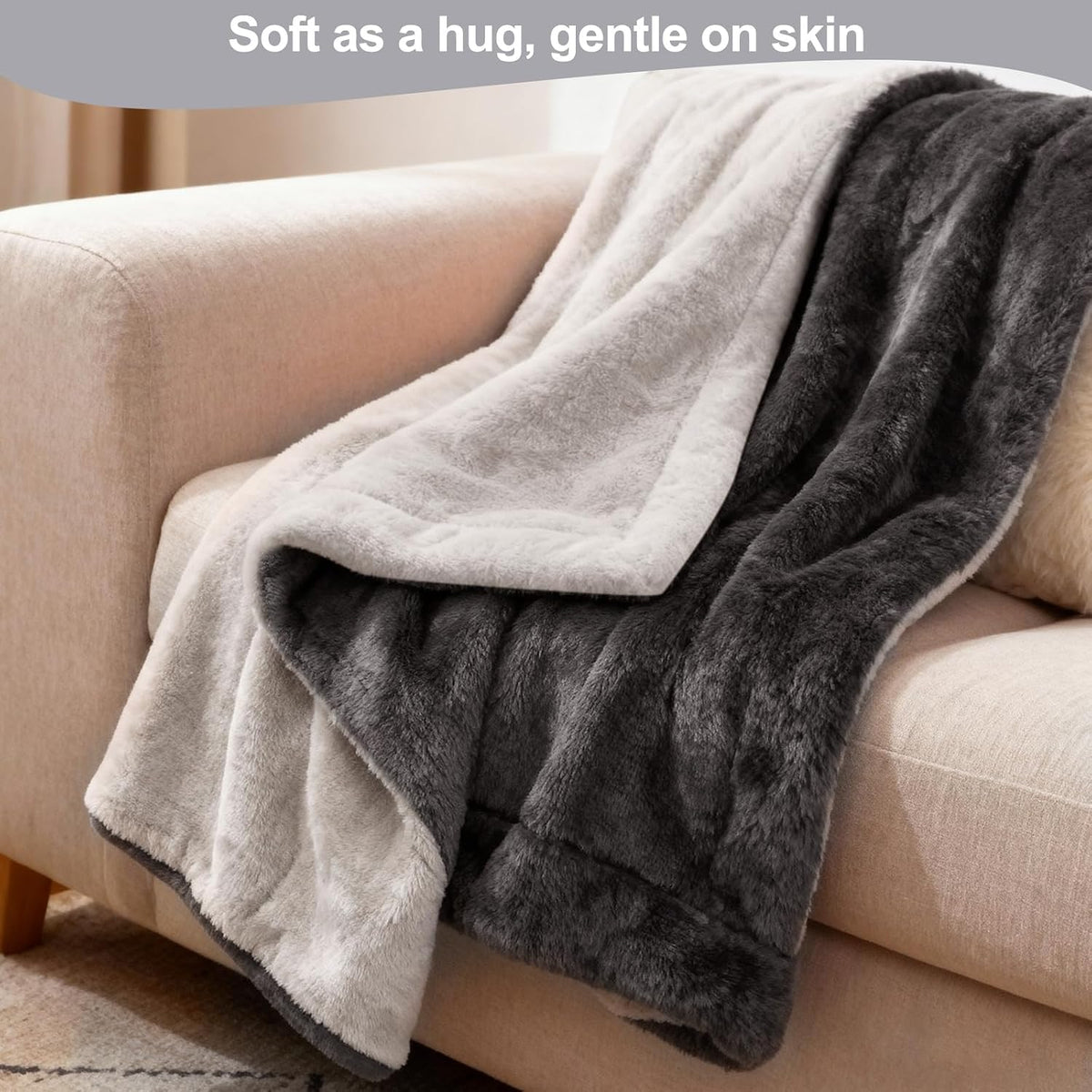 Eastsora Two-Tone Heated Blanket — Deep Gray & Light Gray, Single(50"x60") — image 9