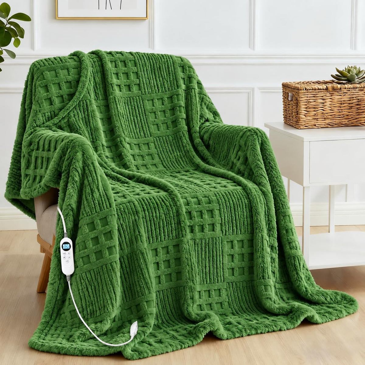 Eastsora Waffle Textured Heated Blanket — Bamboo Green, Single(50"x60") — image 1