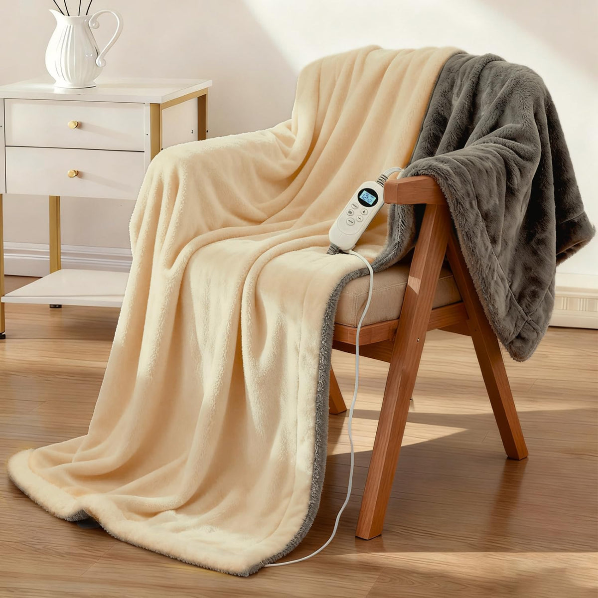 Eastsora Two-Tone Heated Throw Blanket — Milky White & Gray, Single (50''x60'') — image 1