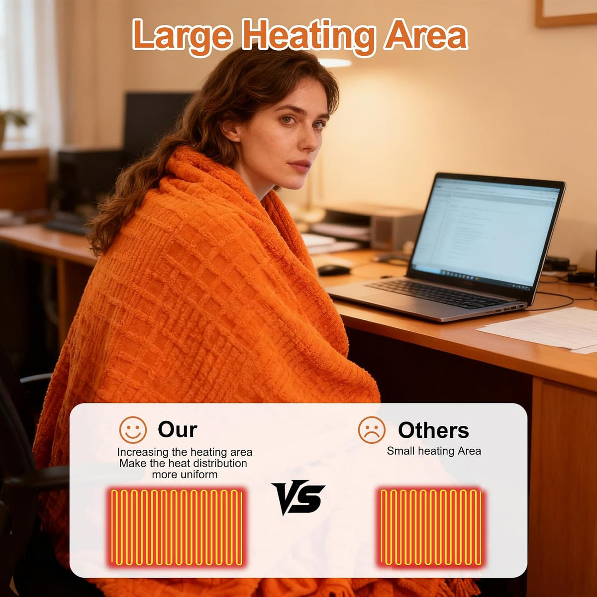 Eastsora Waffle Textured Heated Blanket — Orange, King(90"x100") — image 8