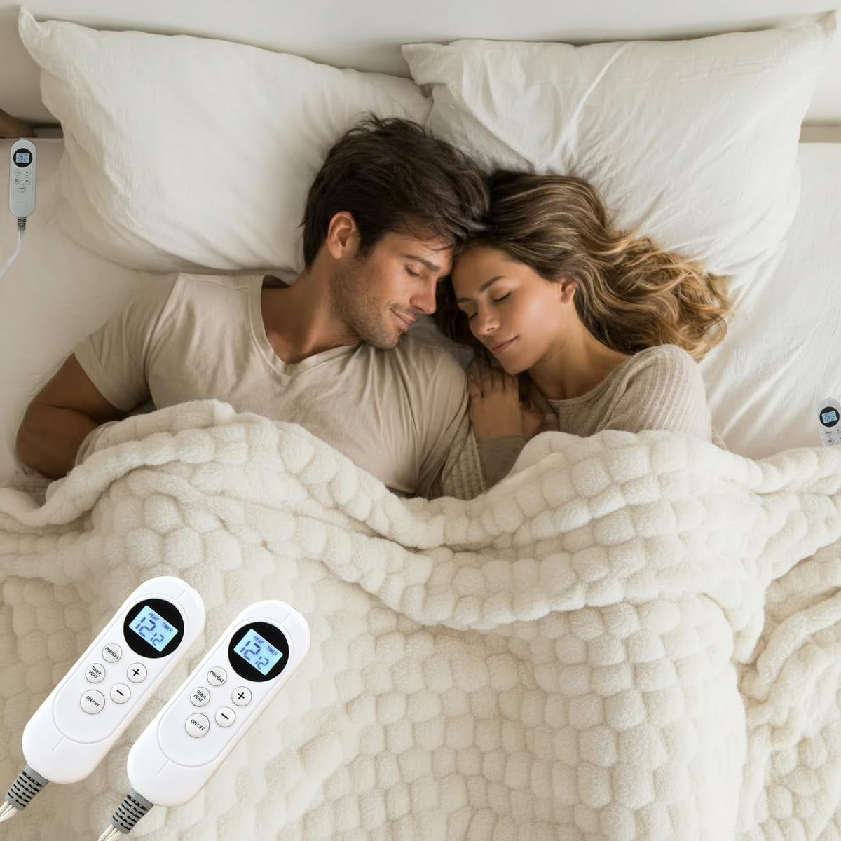 Eastsora Ribbed Plush Heated Blanket — White, King Size - 90" x 100" — image 1